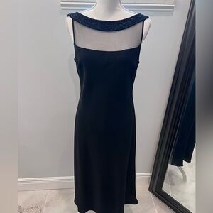 Elegant Black Sheer Beaded Neckline Dress